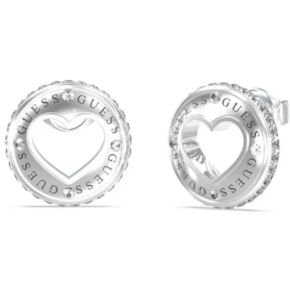 GUESS STEEL Rolling Hearts Ασημένια Σκουλαρίκια Με Ζιργκόν JUBE03341JWRHT-U