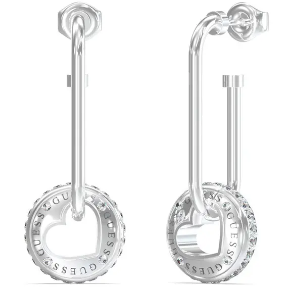 GUESS STEEL Rolling Hearts Ασημένια Σκουλαρίκια Με Ζιργκόν JUBE03345JWRHT-U