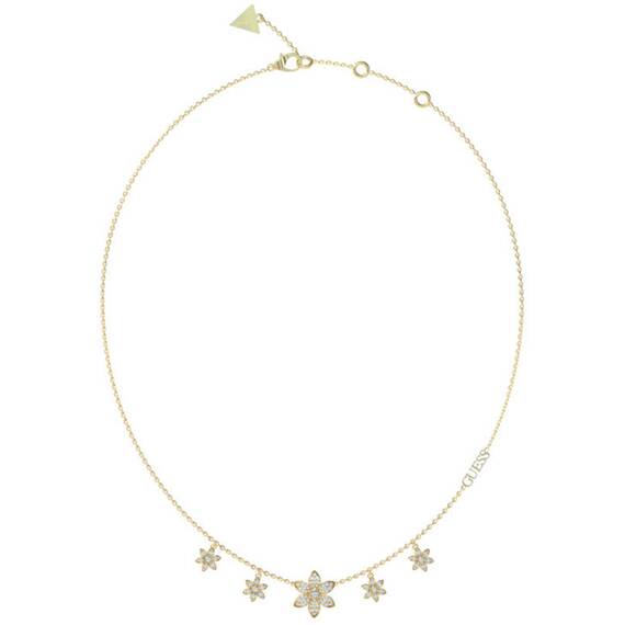 GUESS STEEL White Lotus Χρυσό Κολιέ Με Λουλούδια Και Ζιργκόν 40.64cm-45.72cm JUBN04143JWYGT-U