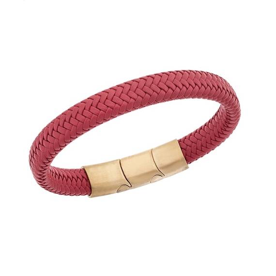 Βραχιόλι Senza Men&#039;s Stainless Steel - Red Leather Strap