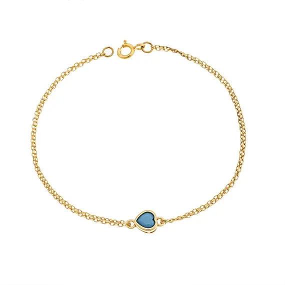 Βραχιόλι Senza Silver 925 Gold Plated, καρδιά με τυρκουάζ ζιργκόν