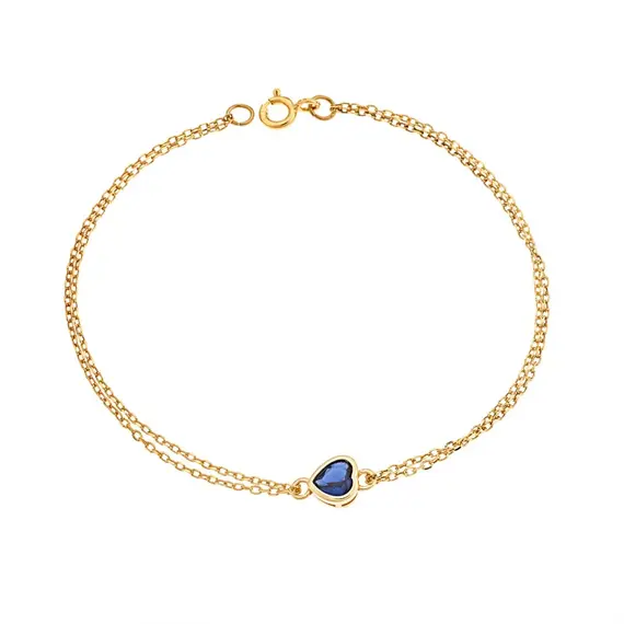 Βραχιόλι Senza Silver 925 Gold Plated, καρδιά με μπλε ζιργκόν