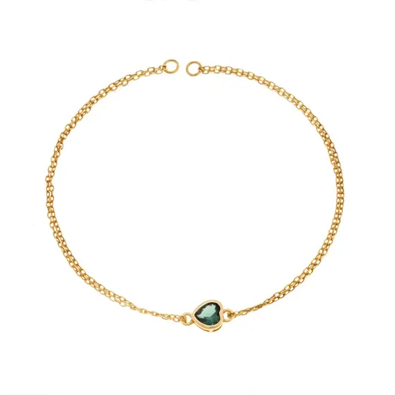 Βραχιόλι Senza Silver 925 Gold Plated, καρδιά με πράσινο ζιργκόν
