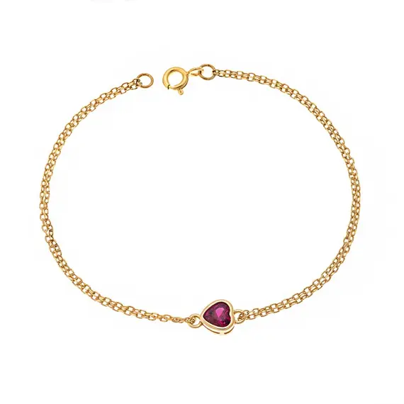 Βραχιόλι Senza Silver 925 Gold Plated, καρδιά με κόκκινο ζιργκόν