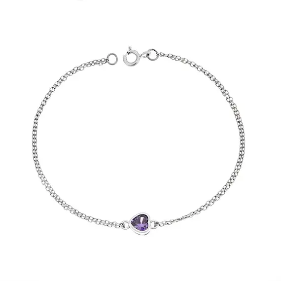 Βραχιόλι Senza Silver 925, καρδιά με μωβ ζιργκόν