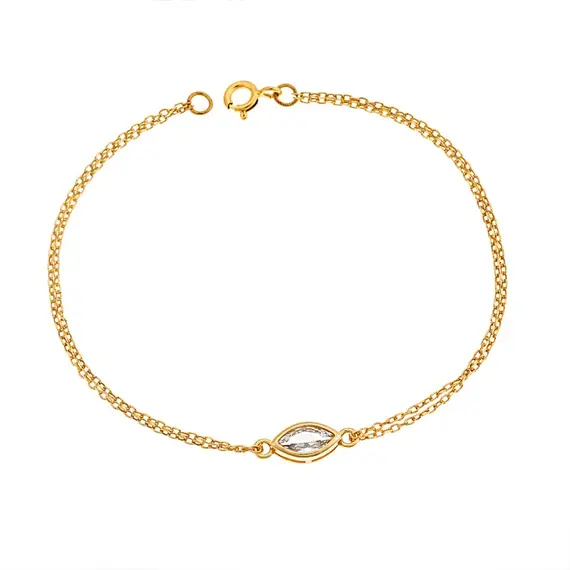Βραχιόλι Senza Silver 925 Gold Plated, φύλλο με διάφανο ζιργκόν