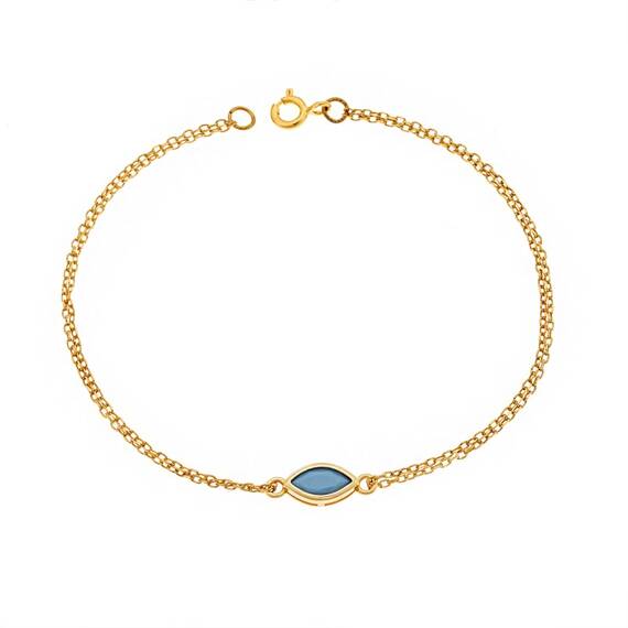 Βραχιόλι Senza Silver 925 Gold Plated, φύλλο με τυρκουάζ ζιργκόν