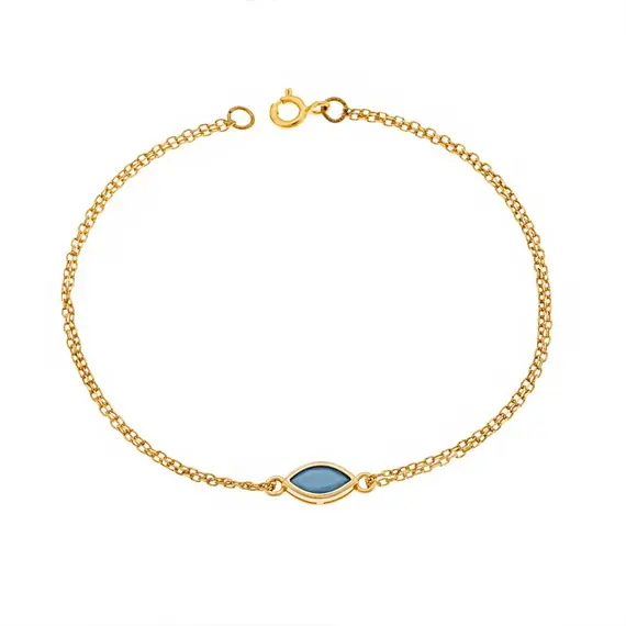 Βραχιόλι Senza Silver 925 Gold Plated, φύλλο με τυρκουάζ ζιργκόν