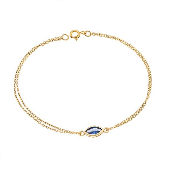 Βραχιόλι Senza Silver 925 Gold Plated, φύλλο με γαλάζιο ζιργκόν