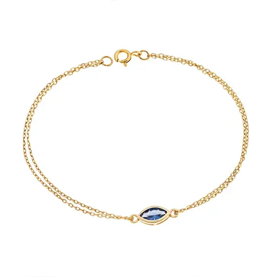 Βραχιόλι Senza Silver 925 Gold Plated, φύλλο με γαλάζιο ζιργκόν