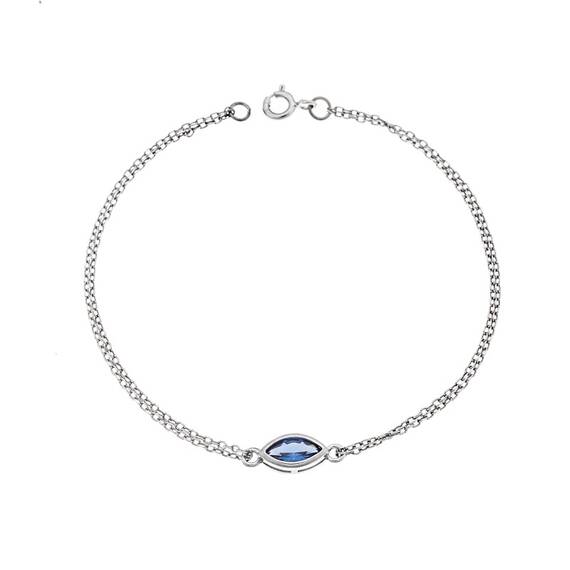 Βραχιόλι Senza Silver 925, φύλλο με γαλάζιο ζιργκόν