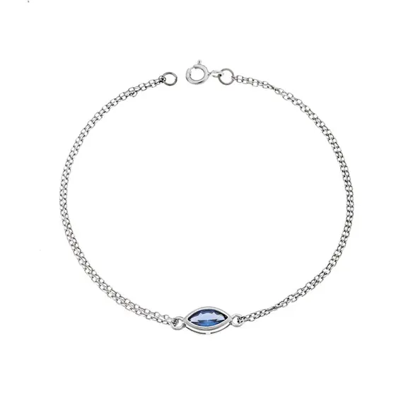 Βραχιόλι Senza Silver 925, φύλλο με γαλάζιο ζιργκόν