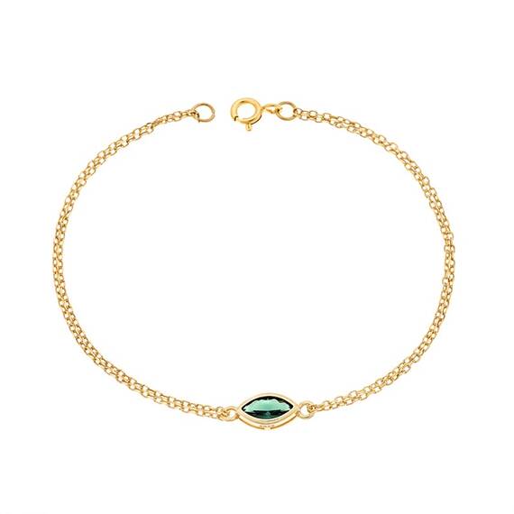 Βραχιόλι Senza Silver 925 Gold Plated, φύλλο με πράσινο ζιργκόν