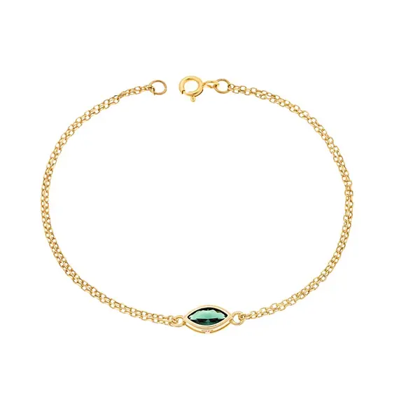 Βραχιόλι Senza Silver 925 Gold Plated, φύλλο με πράσινο ζιργκόν