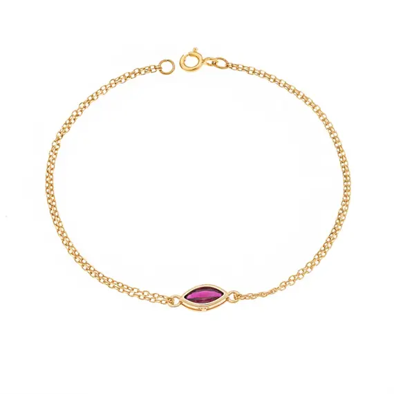 Βραχιόλι Senza Silver 925 Gold Plated, φύλλο με κόκκινο ζιργκόν