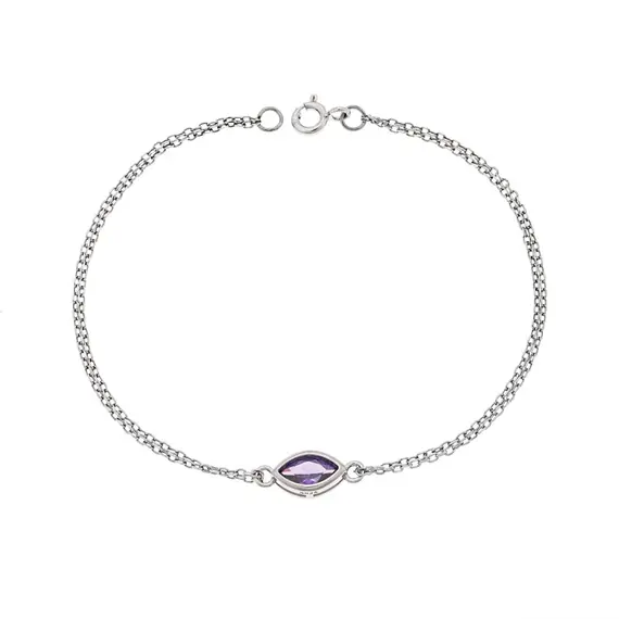 Βραχιόλι Senza Silver 925, φύλλο με μωβ ζιργκόν