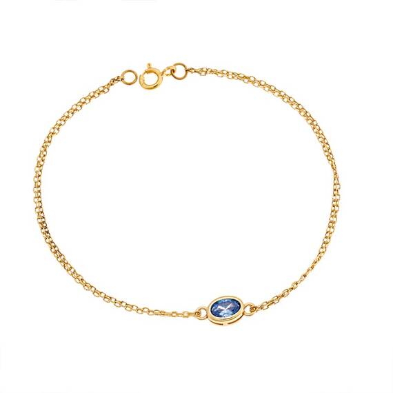 Βραχιόλι Senza Silver 925 Gold Plated, οβάλ με aquamarine ζιργκόν