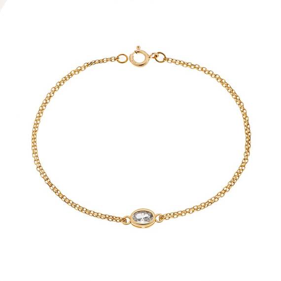 Βραχιόλι Senza Silver 925 Gold Plated, οβάλ με διάφανο ζιργκόν