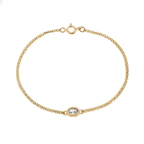 Βραχιόλι Senza Silver 925 Gold Plated, οβάλ με διάφανο ζιργκόν