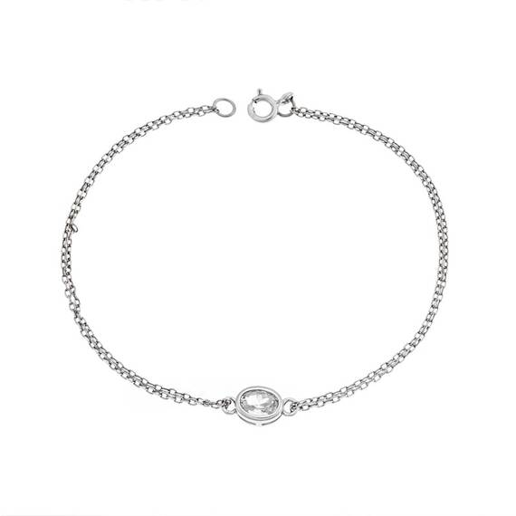Βραχιόλι Senza Silver 925, οβάλ με διάφανο ζιργκόν