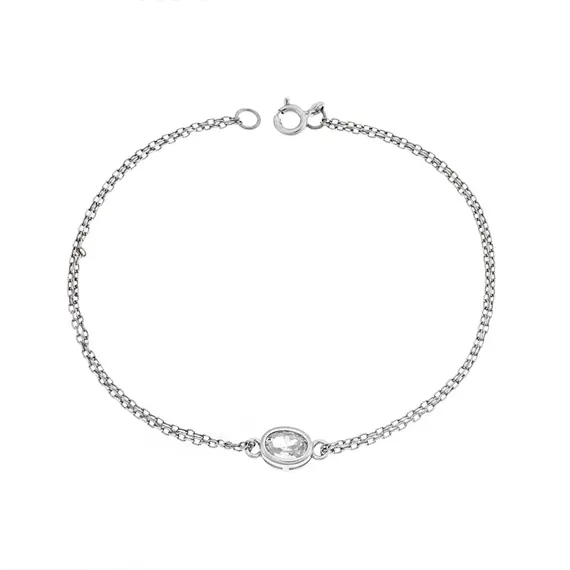 Βραχιόλι Senza Silver 925, οβάλ με διάφανο ζιργκόν