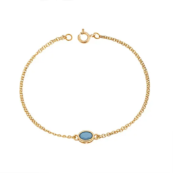 Βραχιόλι Senza Silver 925 Gold Plated, οβάλ με τυρκουάζ ζιργκόν