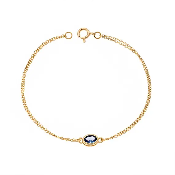 Βραχιόλι Senza Silver 925 Gold Plated, οβάλ με γαλάζιο ζιργκόν