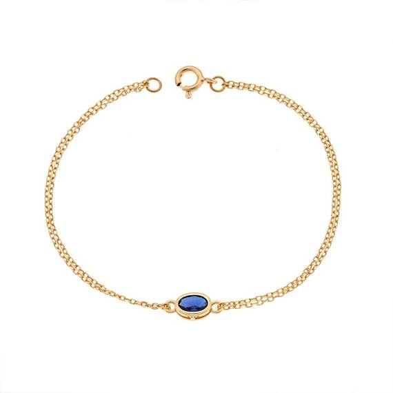 Βραχιόλι Senza Silver 925 Gold Plated, οβάλ με μπλε ζιργκόν