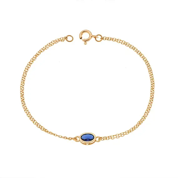 Βραχιόλι Senza Silver 925 Gold Plated, οβάλ με μπλε ζιργκόν