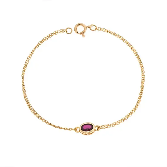Βραχιόλι Senza Silver 925 Gold Plated, οβάλ με κόκκινο ζιργκόν