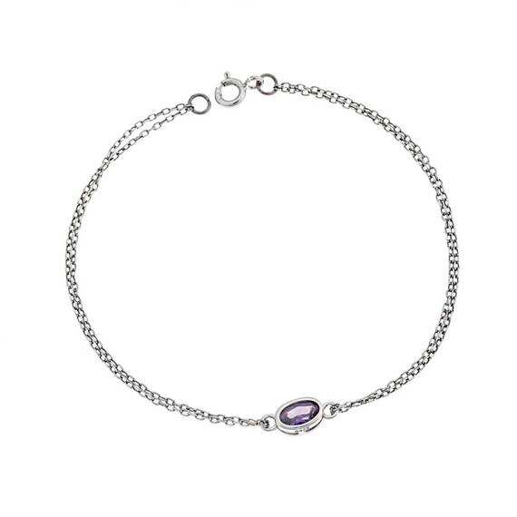 Βραχιόλι Senza Silver 925, οβάλ με μωβ ζιργκόν