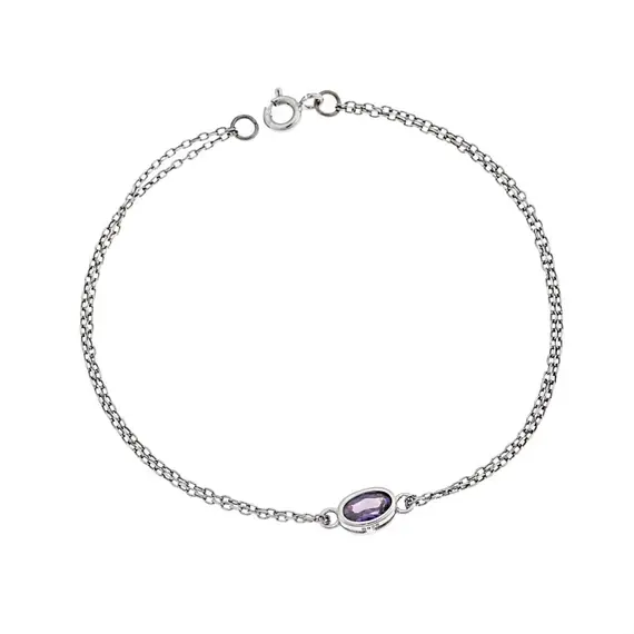 Βραχιόλι Senza Silver 925, οβάλ με μωβ ζιργκόν