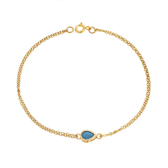Βραχιόλι Senza Silver 925 Gold Plated, δάκρυ με τυρκουάζ ζιργκόν