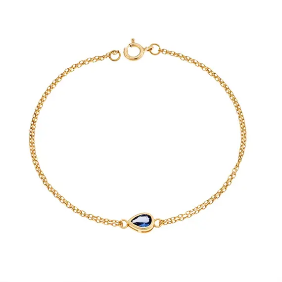 Βραχιόλι Senza Silver 925 Gold Plated, δάκρυ με γαλάζιο ζιργκόν