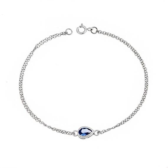 Βραχιόλι Senza Silver 925, δάκρυ με γαλάζιο ζιργκόν