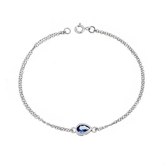 Βραχιόλι Senza Silver 925, δάκρυ με γαλάζιο ζιργκόν