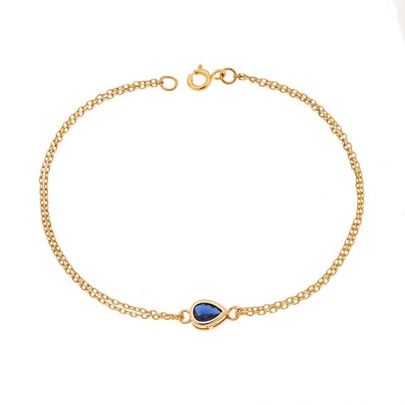 Βραχιόλι Senza Silver 925 Gold Plated, δάκρυ με μπλε ζιργκόν