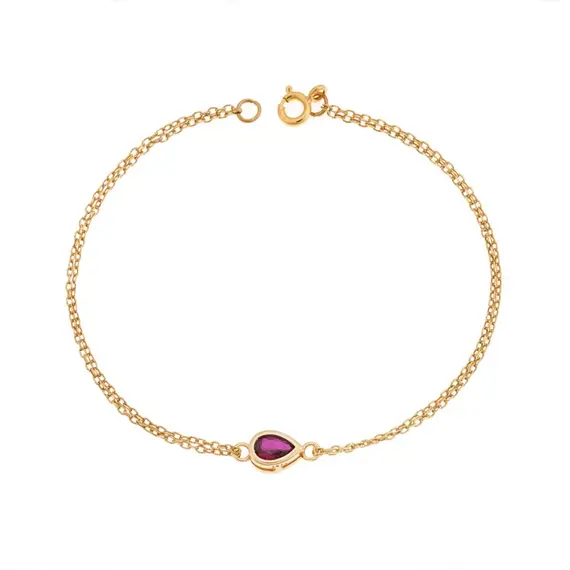 Βραχιόλι Senza Silver 925 Gold Plated, δάκρυ με κόκκινο ζιργκόν