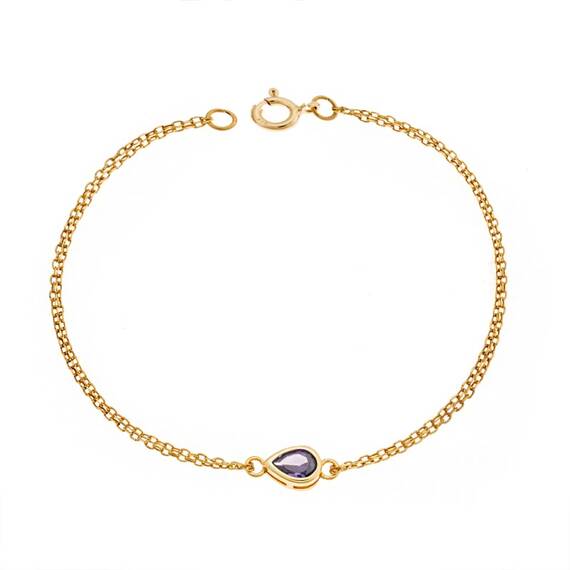 Βραχιόλι Senza Silver 925 Gold Plated, δάκρυ με μωβ ζιργκόν