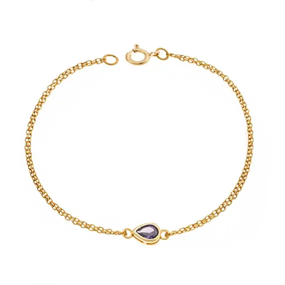 Βραχιόλι Senza Silver 925 Gold Plated, δάκρυ με μωβ ζιργκόν