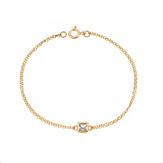 Βραχιόλι Senza Silver 925 Gold Plated, τετράγωνο με διαφανές ζιργκόν