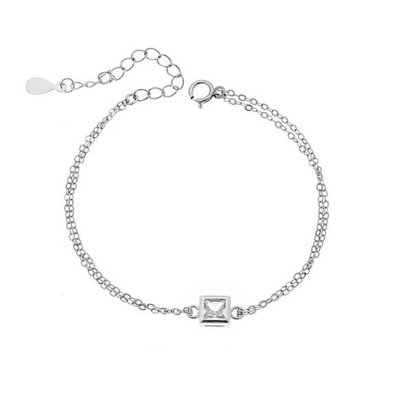Βραχιόλι Senza Silver 925, τετράγωνο με διαφανές ζιργκόν