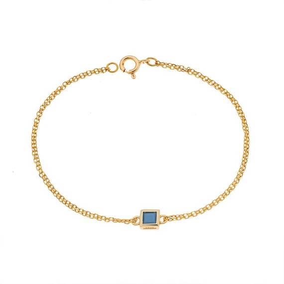 Βραχιόλι Senza Silver 925 Gold Plated, τετράγωνο με τυρκουάζ ζιργκόν