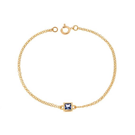 Βραχιόλι Senza Silver 925 Gold Plated, τετράγωνο με γαλάζιο ζιργκόν