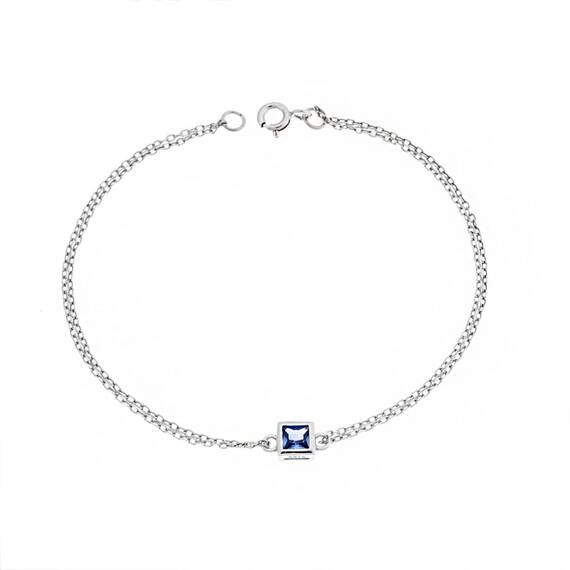 Βραχιόλι Senza Silver 925, τετράγωνο με γαλάζιο ζιργκόν