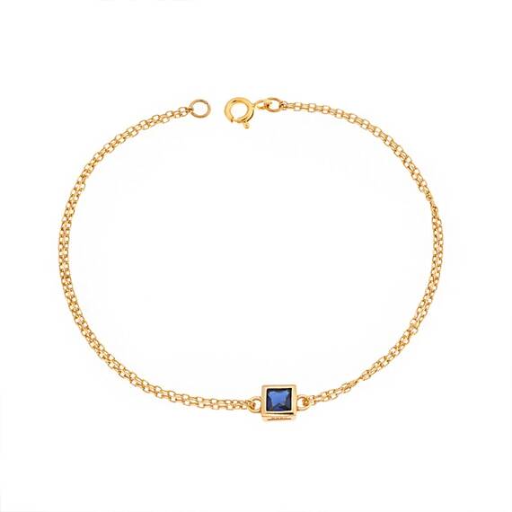 Βραχιόλι Senza Silver 925 Gold Plated, τετράγωνο με μπλε ζιργκόν