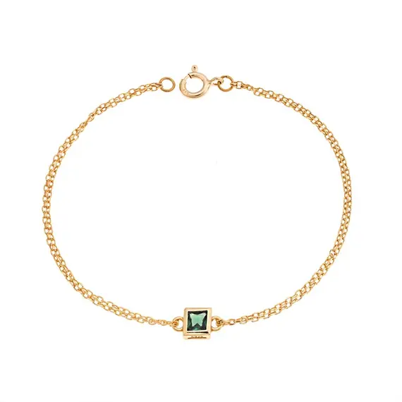 Βραχιόλι Senza Silver 925 Gold Plated, τετράγωνο με πράσινο ζιργκόν