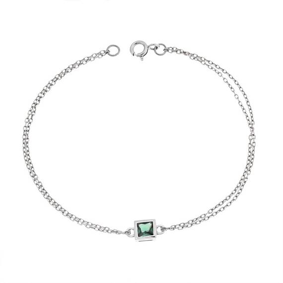 Βραχιόλι Senza Silver 925, τετράγωνο με πράσινο ζιργκόν