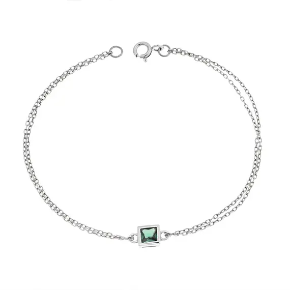 Βραχιόλι Senza Silver 925, τετράγωνο με πράσινο ζιργκόν
