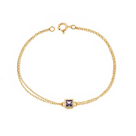 Βραχιόλι Senza Silver 925 Gold Plated, τετράγωνο με μωβ ζιργκόν